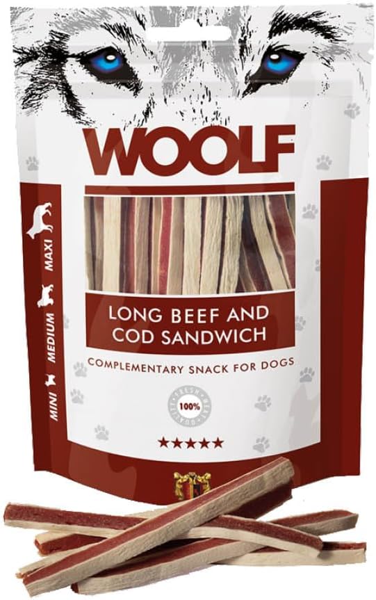 WOOLF - LONG BEEF & COD SANDWICH' Complementary Snacks For Dogs- 100g