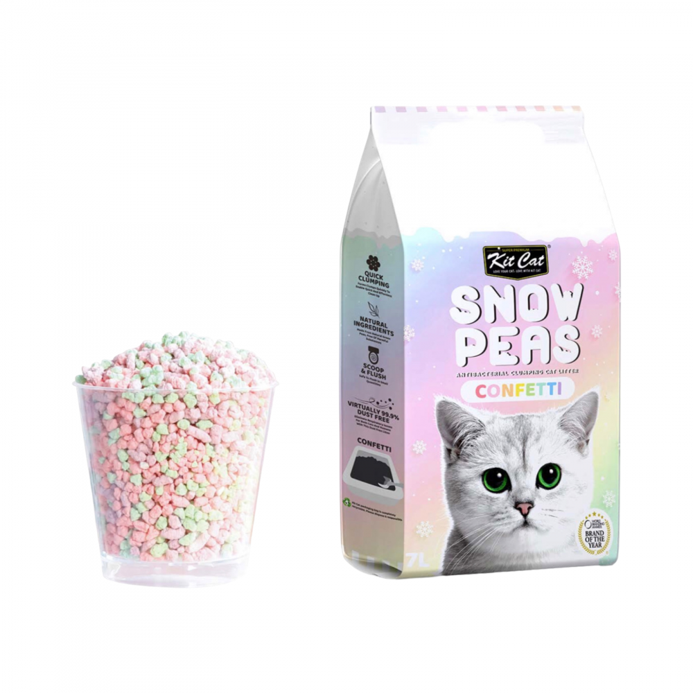 Kit Cat - Snow Peas Antibacterial Clumping Cat Litter (Confetti) - 7L كت كات - رمل قطط مضاد للبكتيريا (حبيبات البازلاء) المضاد للبكتيريا (كونفيتي)