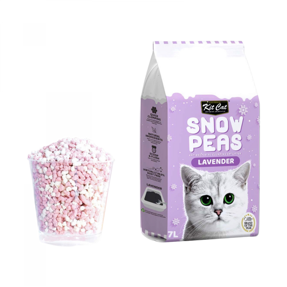 Kit Cat - Snow Peas Antibacterial Clumping Cat Litter (Lavender) - 7L كت كات - رمل قطط مضاد للبكتيريا (حبيبات البازلاء) المضاد للبكتيريا (لافندر)