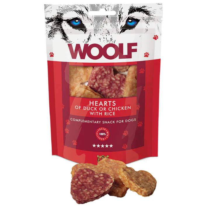 WOOLF - Hearts Of Duck OR Chicken With Rice Complementary Snacks For Dogs - 100g