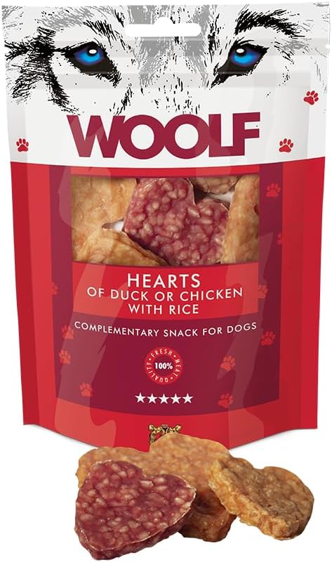 WOOLF - Hearts Of Duck OR Chicken With Rice Complementary Snacks For Dogs - 100g