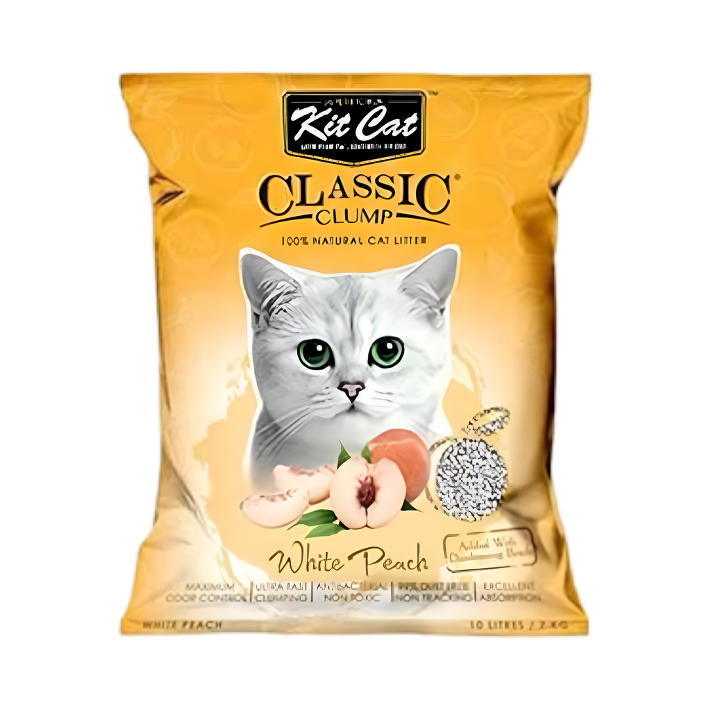 Kit Cat Classic Clump White Peach Scent Cat Litter - 10L  كت كات رمل كلاسيك رائحة الخوخ الأبيض