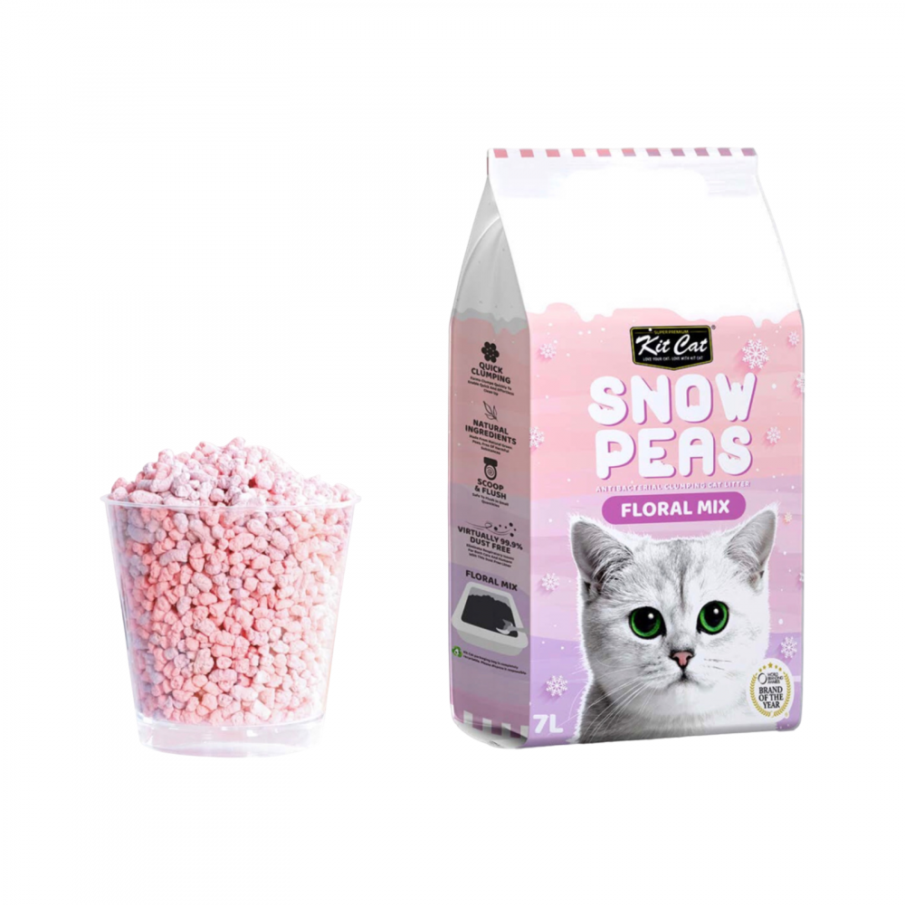 Kit Cat - Snow Peas Antibacterial Clumping Cat Litter (Floral Mix) - 7L -كت كات - رمل قطط مضاد للبكتيريا (حبيبات البازلاء) المضاد للبكتيريا (مزيج الزهور)