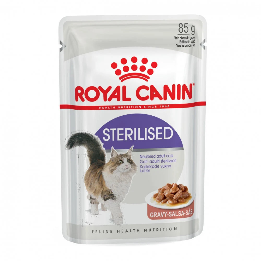 ROYAL CANIN - STERILISED GRAVY WET CAT FOOD POUCHES - 85g - رويال كانين - ستيرلايزد كات طعام رطب للقطط المعقمة