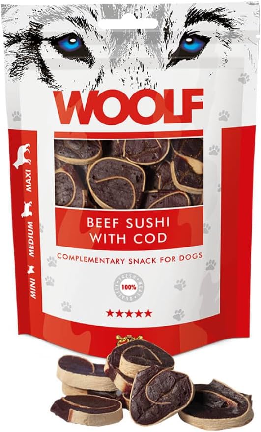 WOOLF - BEEF SUSHI WITH COD' Complementary Snacks For Dogs - 100g