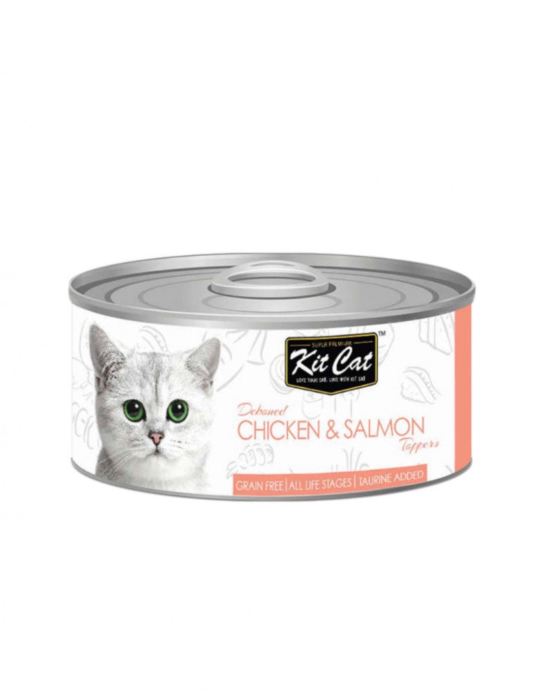 Kit Cat - Deboned Chicken & Salmon For All Life Stages 80g كت كات معلبات الدجاج منزوع العظم مع السالمون