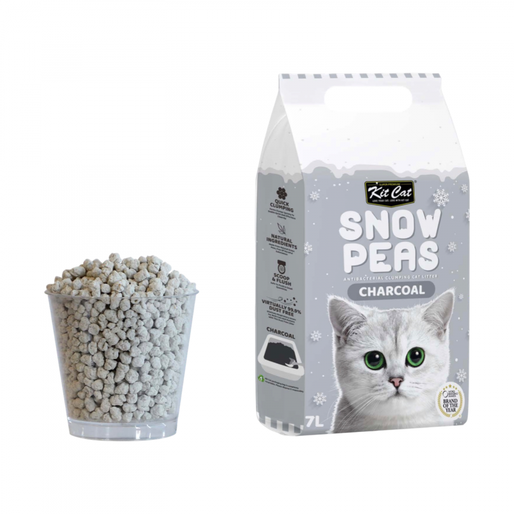 Kit Cat - Snow Peas Antibacterial Clumping Cat Litter (Charcoal) - 7L - كت كات - رمل قطط مضاد للبكتيريا (حبيبات البازلاء) المضاد للبكتيريا (فحم)