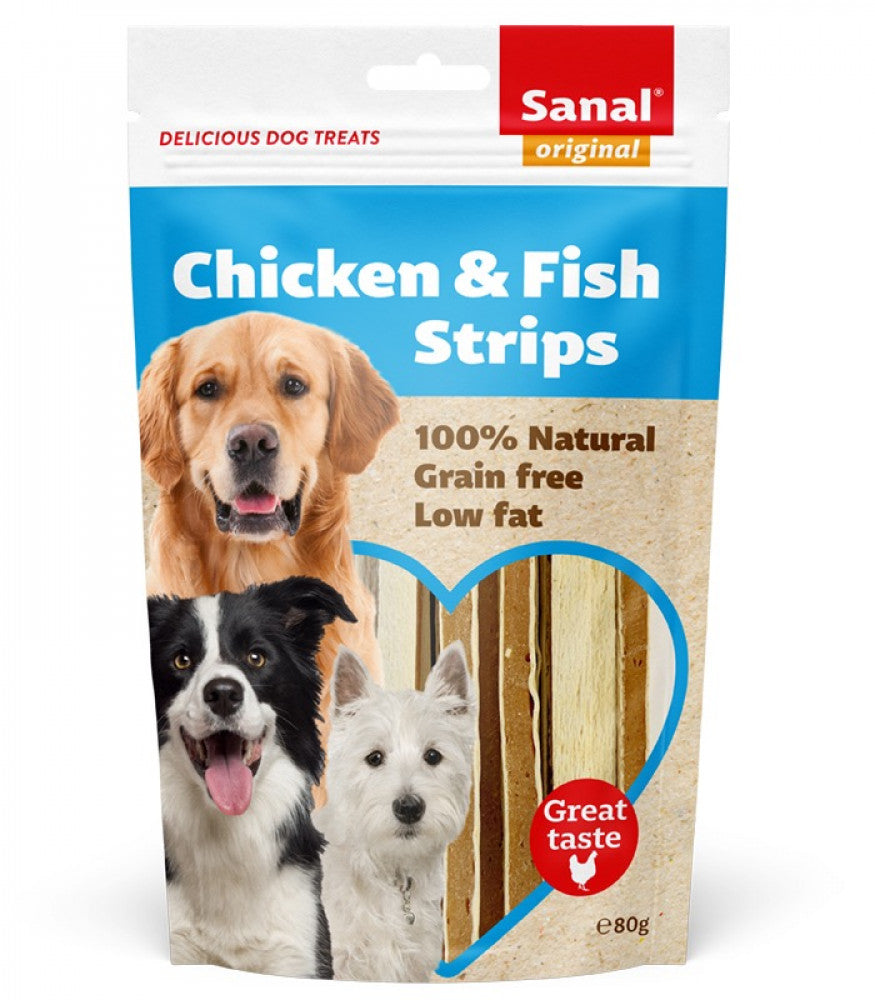 SANAL - Chicken & Fish Stripes 80g سنال مكافآت للكلاب - شرائح الدجاج والسمك